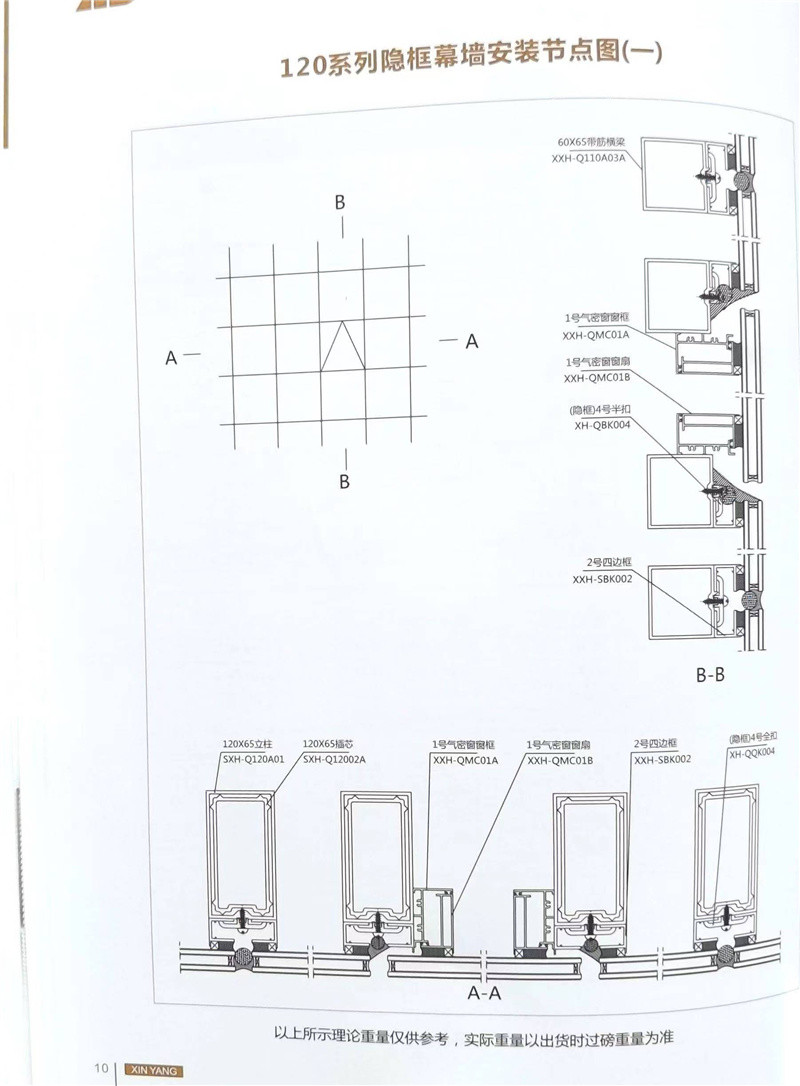 120系列隱框幕墻安裝節(jié)點(diǎn)圖（一）